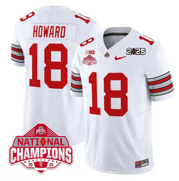 Mens Ohio State Buckeyes #18 Will Howard White 2025 CFP Final With National Champions Patch F.U.S.E. Vapor Limited Stitched Jersey Dzhi->ohio state buckeyes->NCAA Jersey